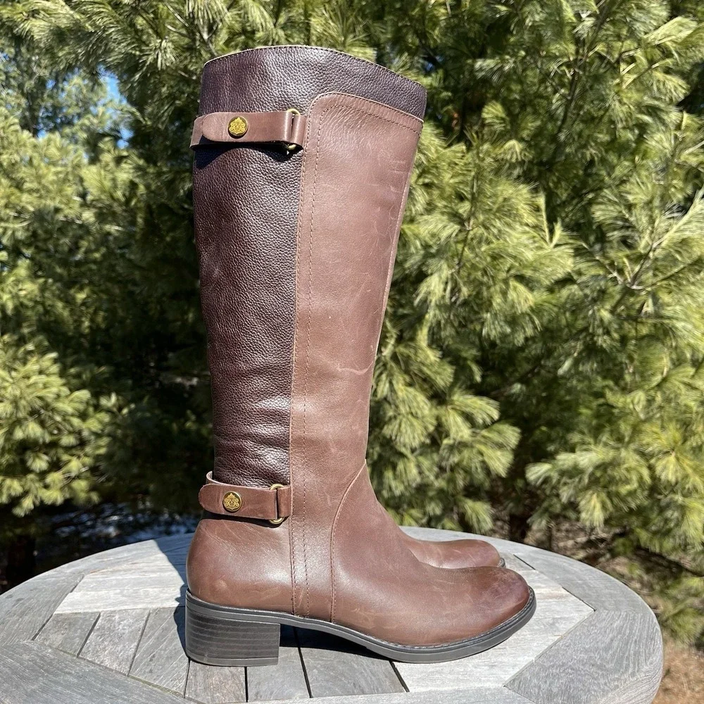 Franco Sarto L-Crash Riding Boots‎ Womens Size 9 Brown Leather Tall Full Zip